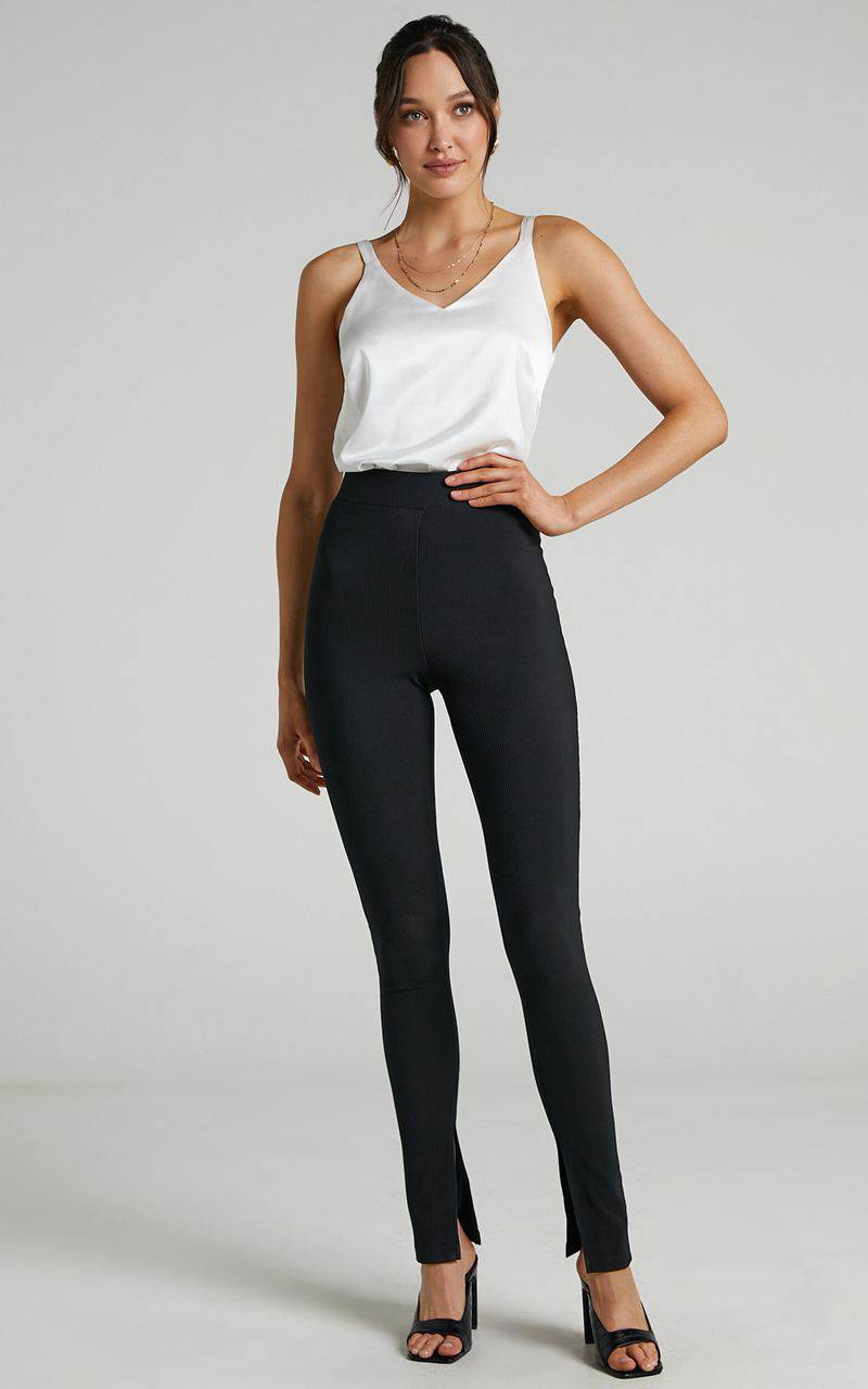 Showpo Aspen Pants - High Waisted Split Hem Jersey Pants Black | XEIMCQ280