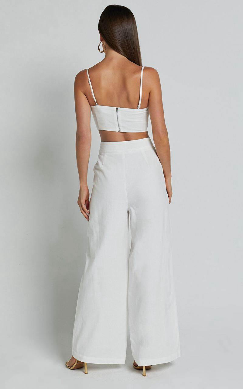 Showpo Astria Two Piece Set - Tie Top And High Waisted Wide Leg Pants Set White | HEVTNK532