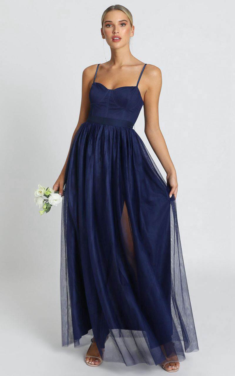 Showpo At The Altar Bodice Maxi Dress Navy | QZMYVG910