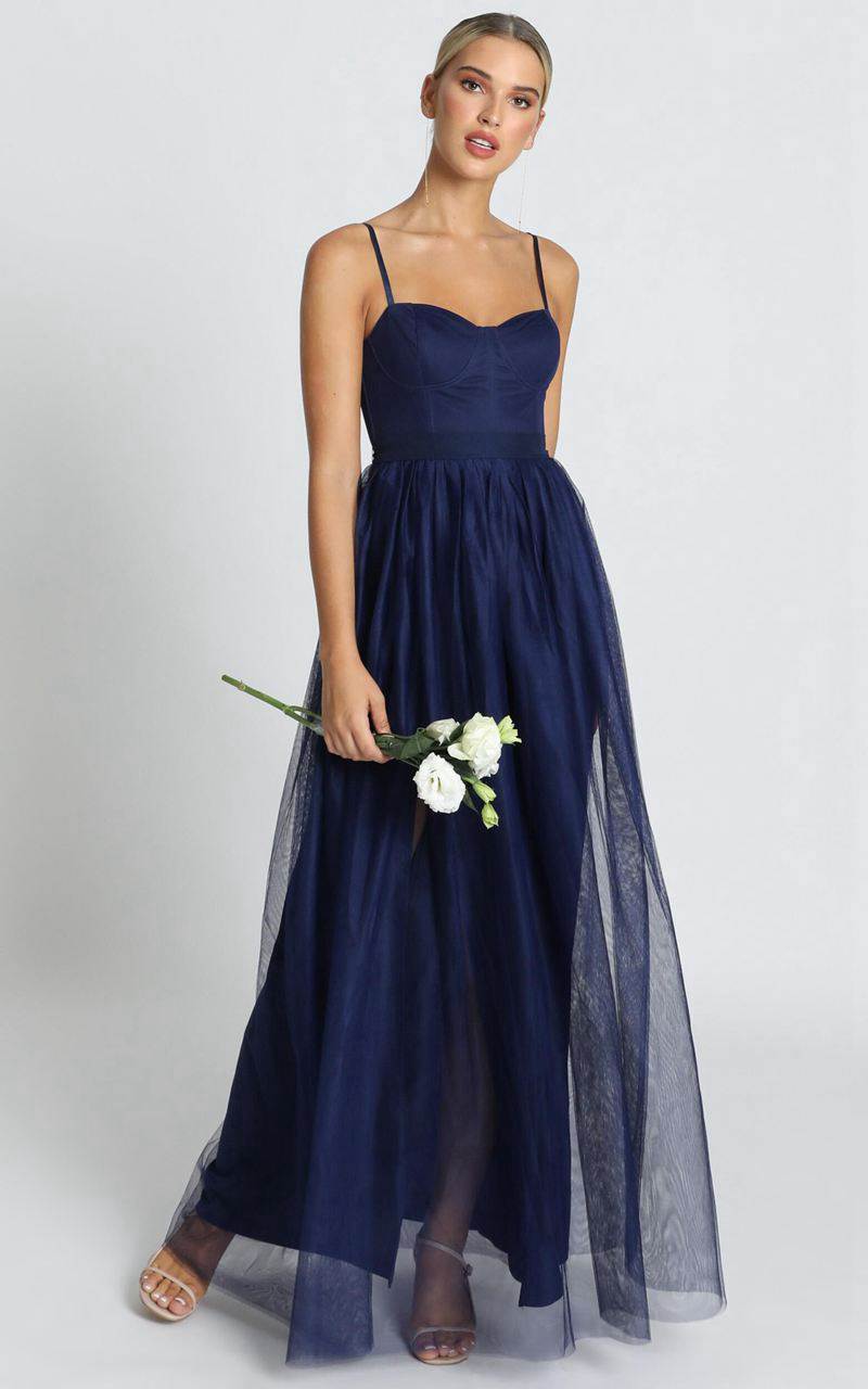 Showpo At The Altar Bodice Maxi Dress Navy | QZMYVG910