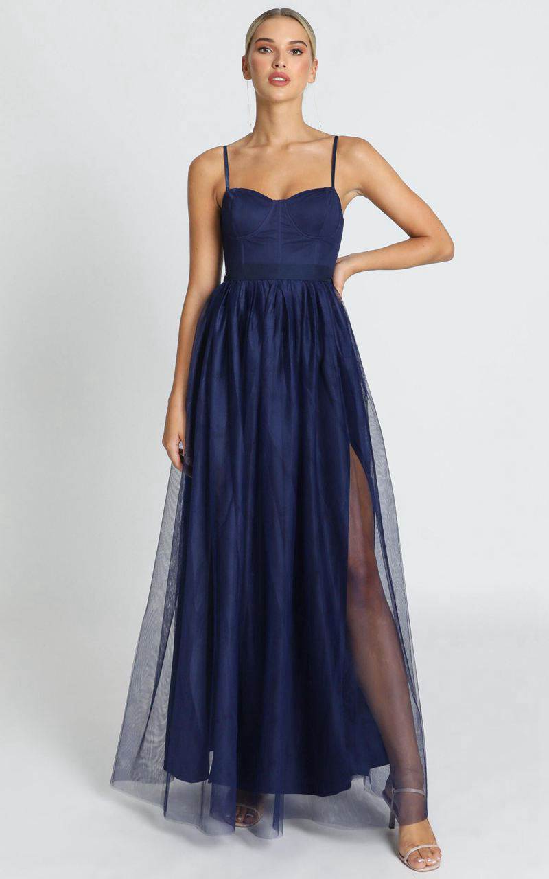 Showpo At The Altar Bodice Maxi Dress Navy | QZMYVG910