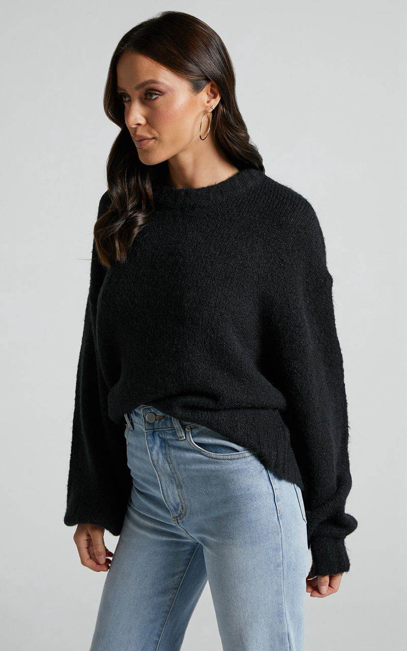 Showpo Aubrey Jumper - Crew Neck Knit Jumper Black | GOABSE632