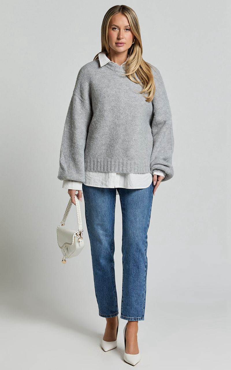 Showpo Aubrey Jumper - Crew Neck Knit Jumper Grey Marle | TWYBEM526