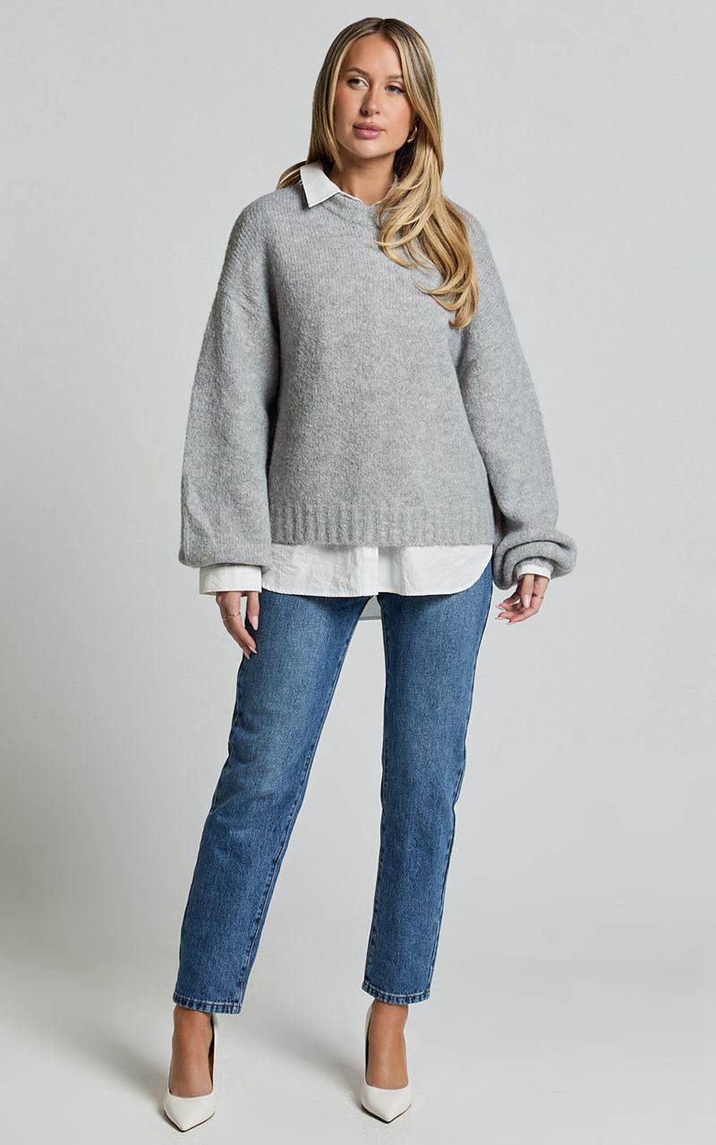 Showpo Aubrey Jumper - Crew Neck Knit Jumper Grey Marle | TWYBEM526