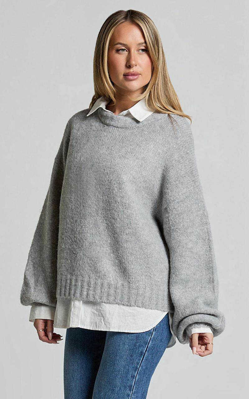 Showpo Aubrey Jumper - Crew Neck Knit Jumper Grey Marle | TWYBEM526