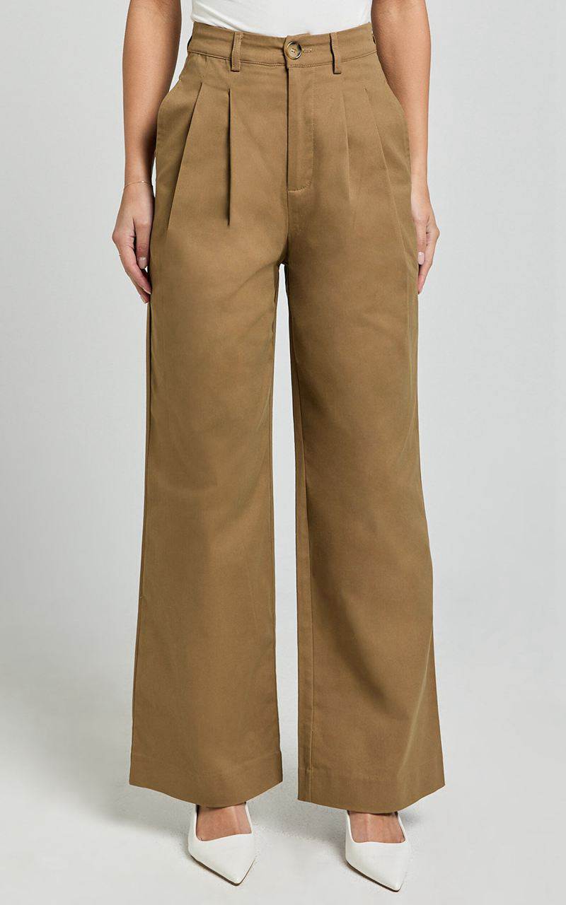 Showpo Audrey Pants - High Waist Tailored Twill Pants Mushroom | GEASWT640