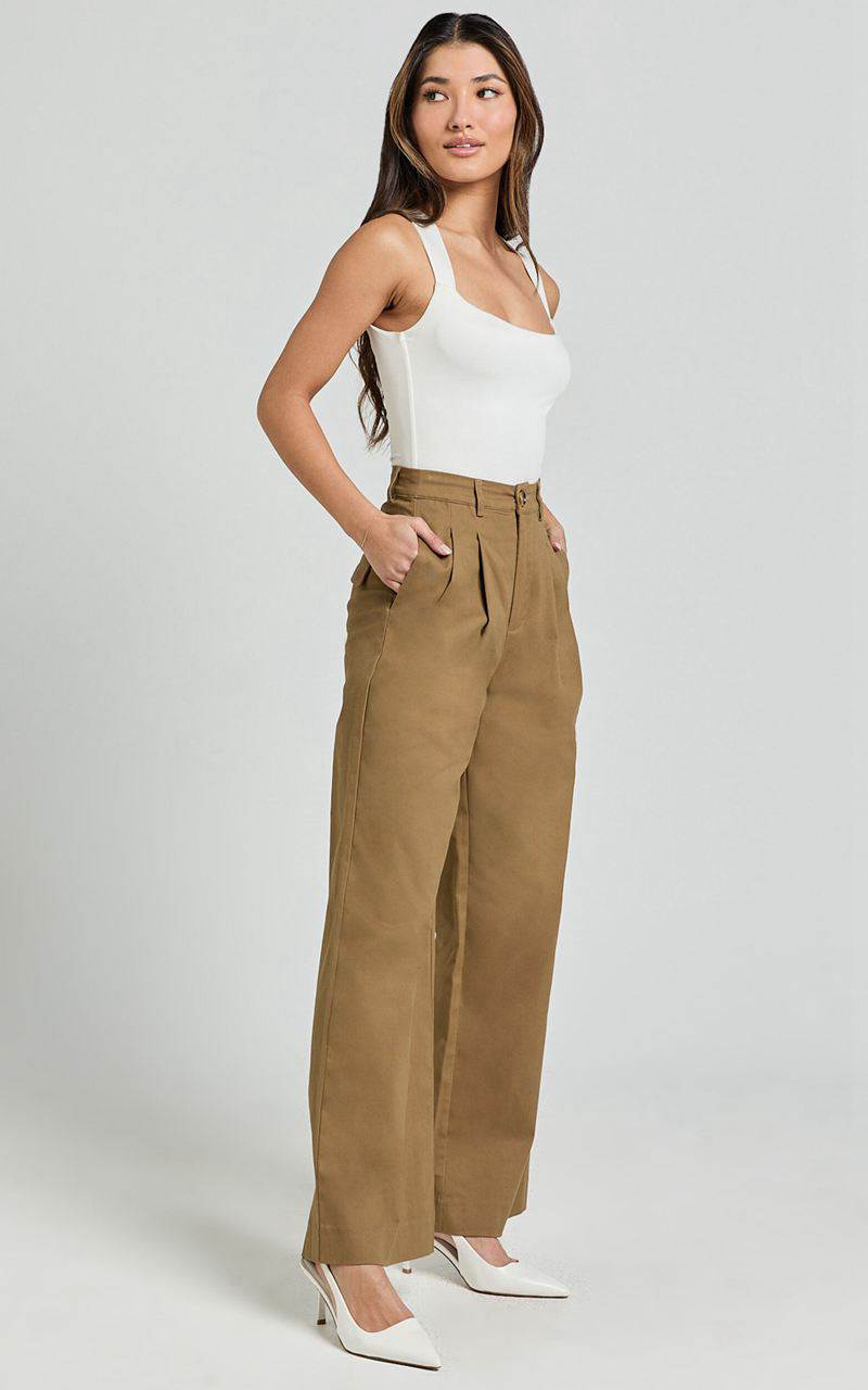 Showpo Audrey Pants - High Waist Tailored Twill Pants Mushroom | GEASWT640