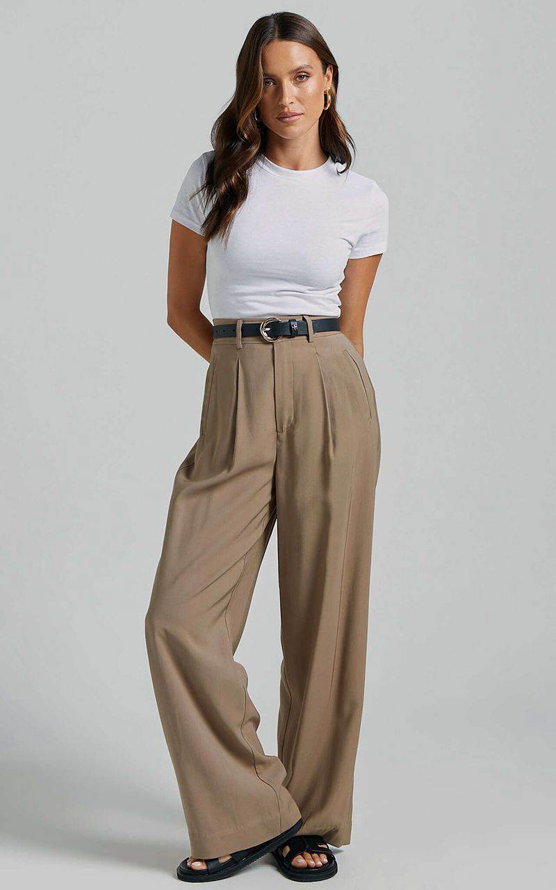 Showpo Augustus Pants - High Waisted Wide Leg Tailored Pants Latte | CODQTJ209