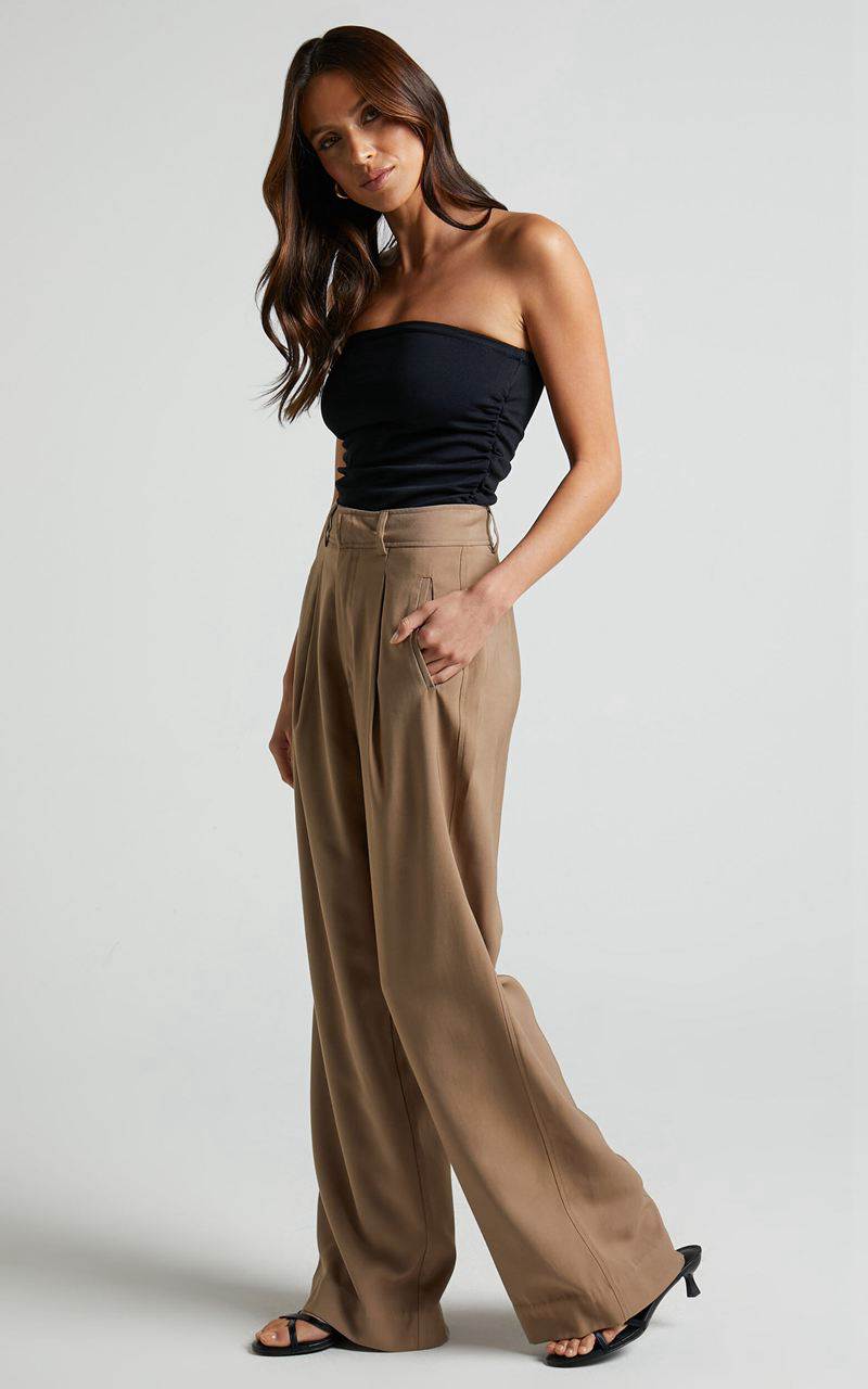 Showpo Augustus Pants - High Waisted Wide Leg Tailored Pants Latte | CODQTJ209