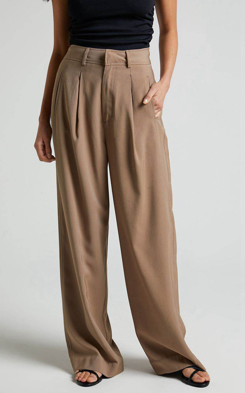 Showpo Augustus Pants - High Waisted Wide Leg Tailored Pants Latte | CODQTJ209