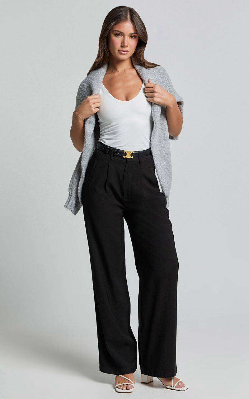 Showpo Augustus Pants - High Waisted Wide Leg Tailored Pants Black | JNWHUI681