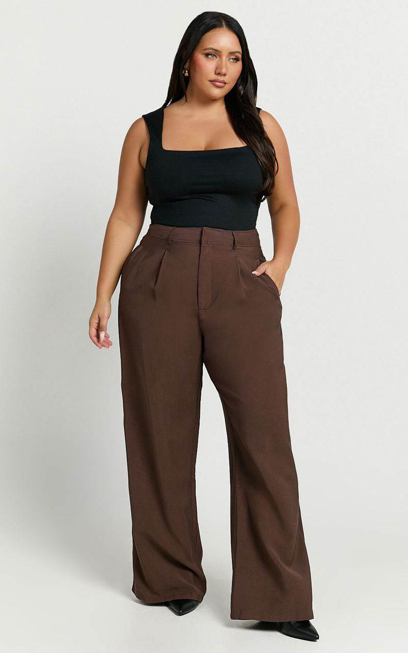 Showpo Augustus Pants - High Waisted Wide Leg Tailored Pants Dark Oak | DTJGQN970