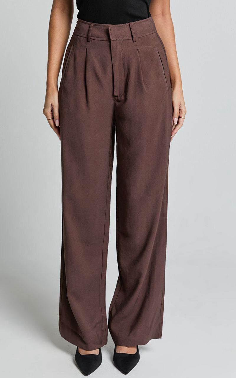 Showpo Augustus Pants - High Waisted Wide Leg Tailored Pants Dark Oak | DTJGQN970