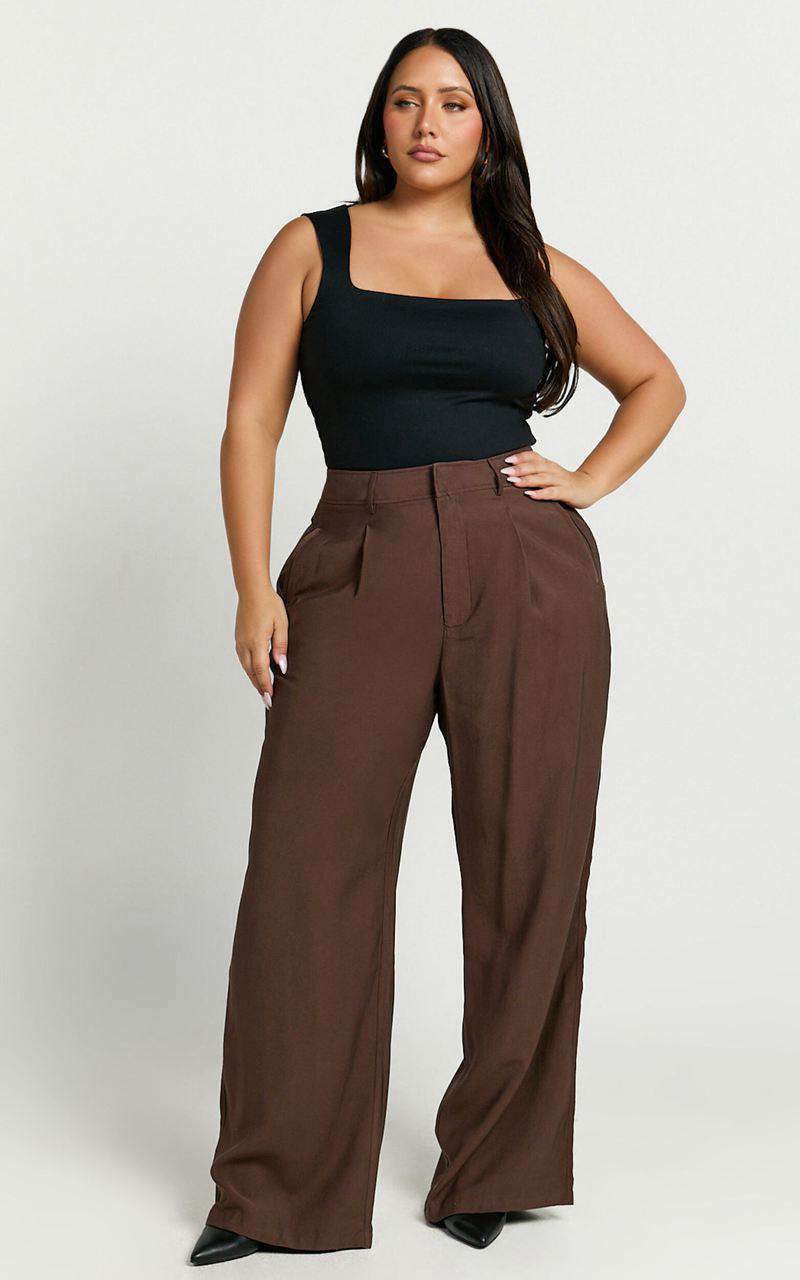 Showpo Augustus Pants - High Waisted Wide Leg Tailored Pants Dark Oak | DTJGQN970