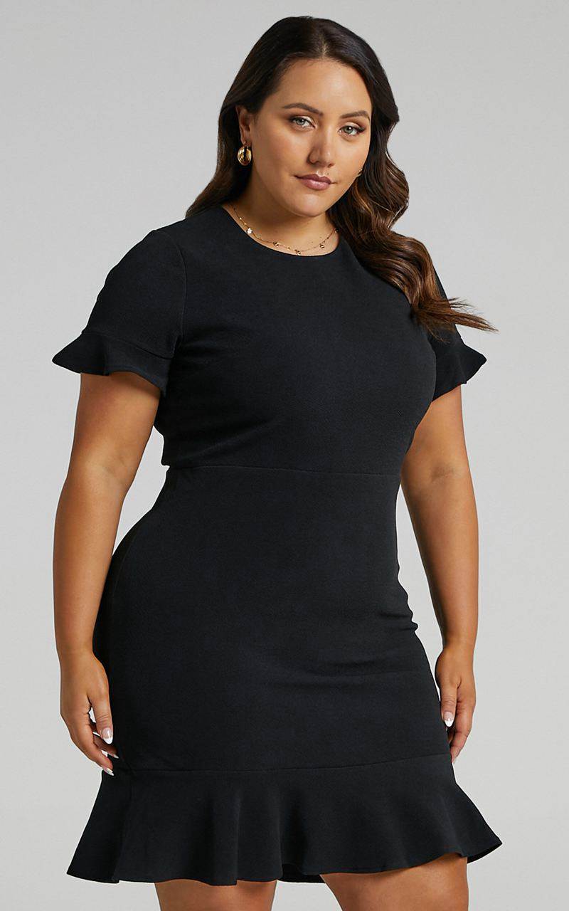 Showpo Authority Mini Dress - Peplum Scoop Neck Short Sleeve Frill Dress Black | BNTVKX093