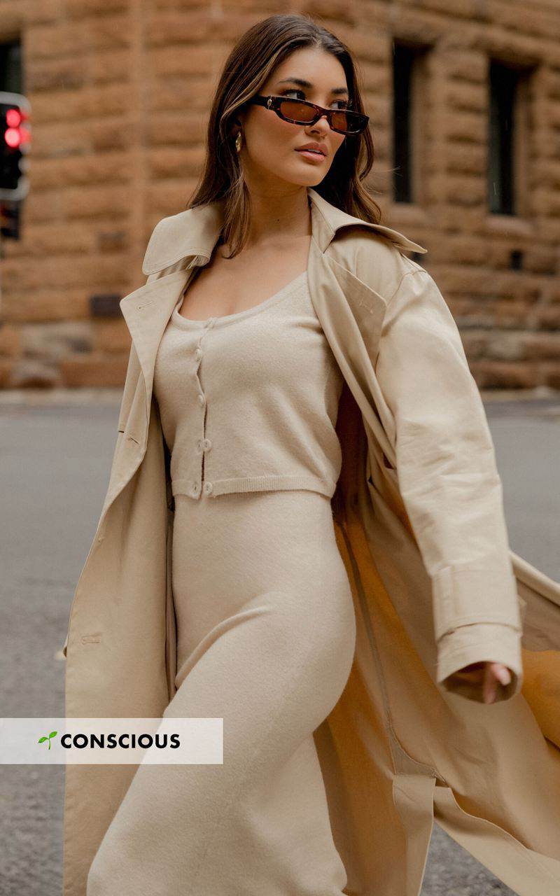 Showpo Avah Trench Coat - Double Breasted Tie Waist Coat Camel | XIWTPS361