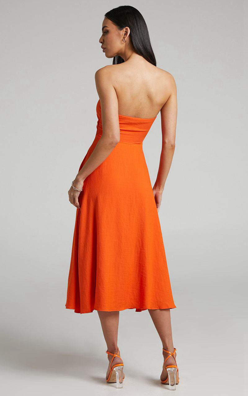 Showpo Avie Midi Dress - Twist Strapless Cocktail Dress Orange | UVPDNZ864