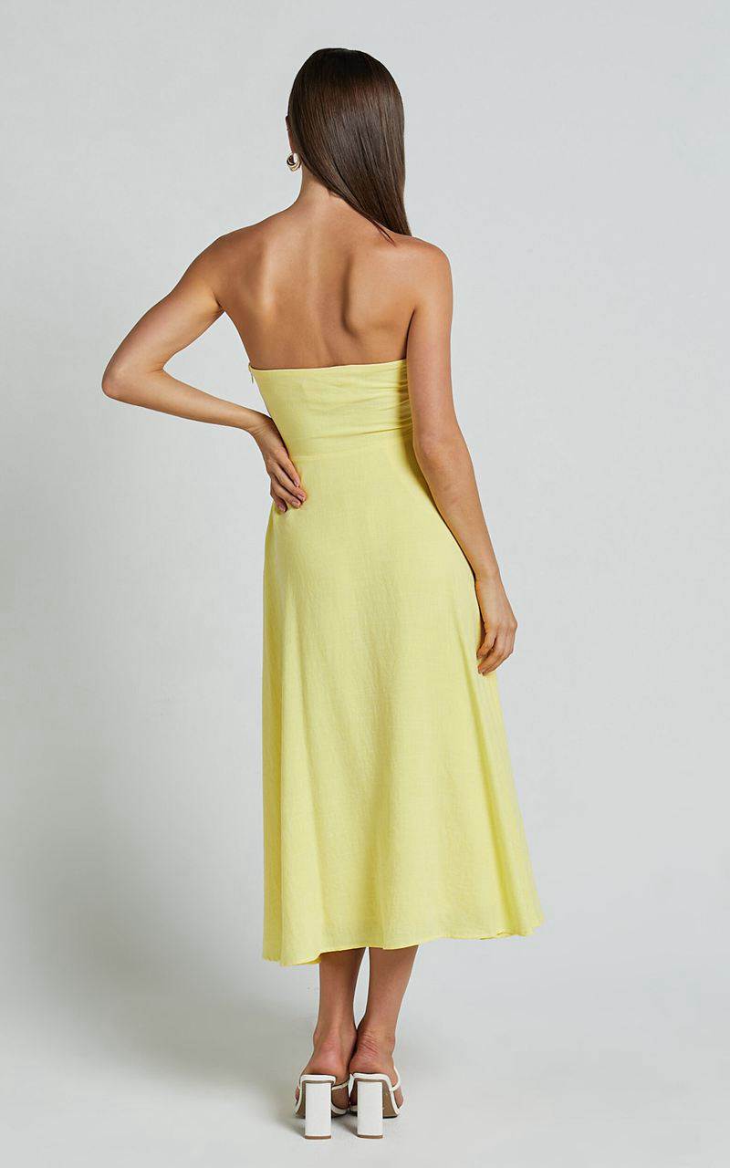 Showpo Avie Midi Dress - Twist Strapless Cocktail Dress Lemon | UHFCNO879