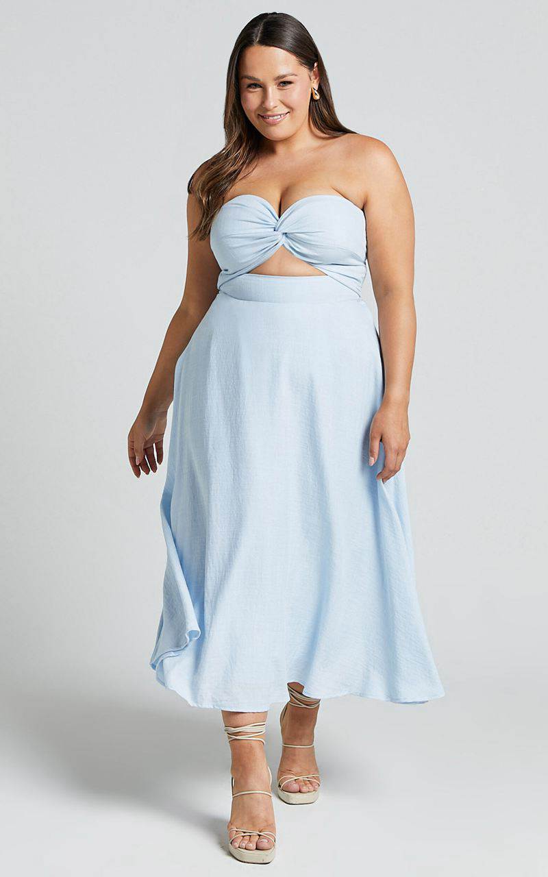 Showpo Avie Midi Dress - Twist Strapless Cocktail Dress Ice Blue | KDEGFR269