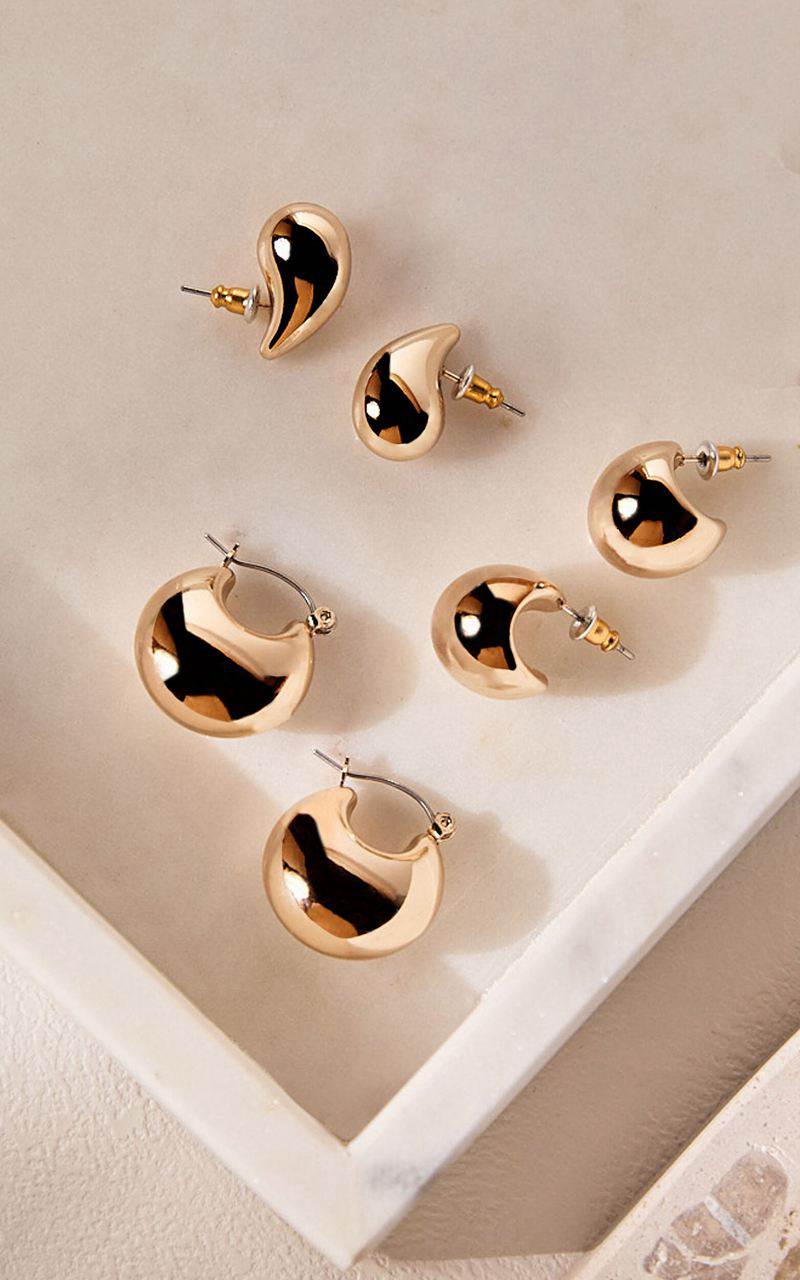 Showpo Avril Earrings - Thick Hoop Detail 3 Earring Pack Gold | HEUGBJ697