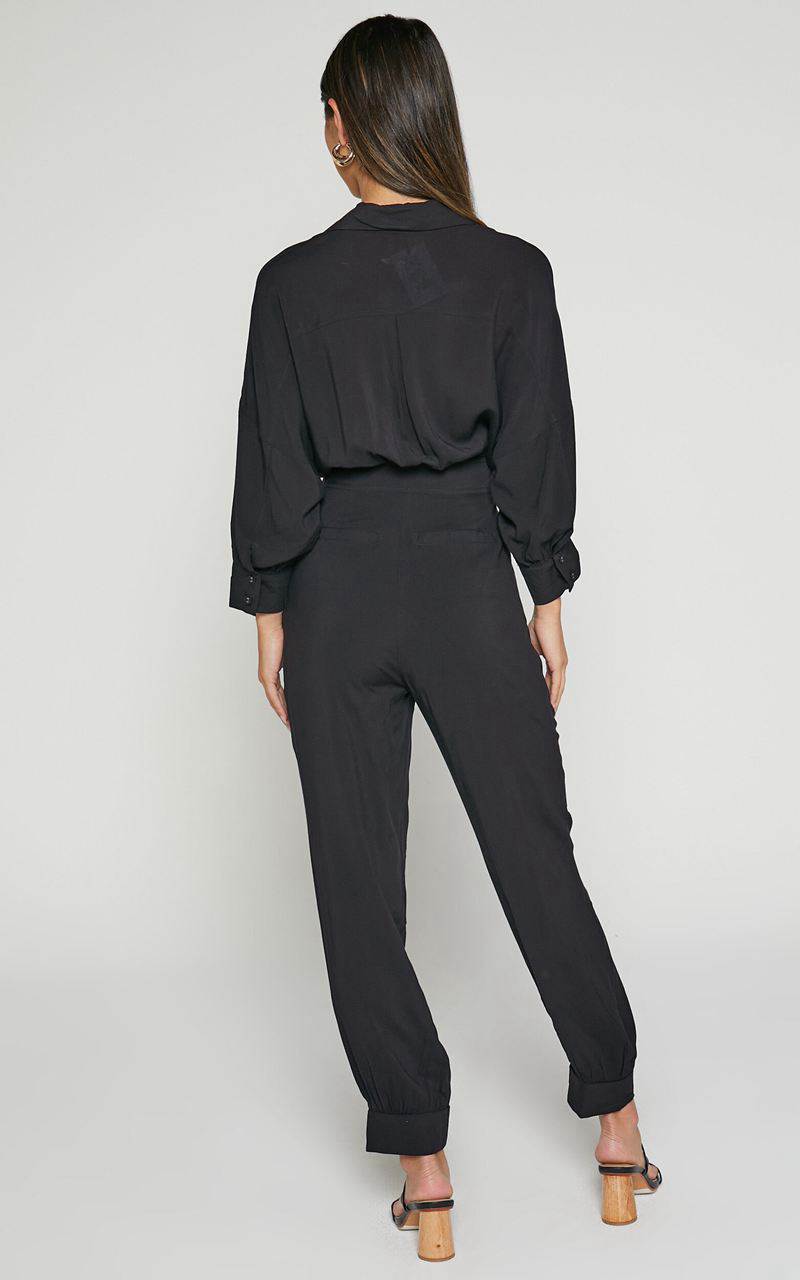 Showpo Ayelin Jumpsuit - Linen Look Relaxed 3/4 Sleeve Jumpsuit Black | IXRUQF806