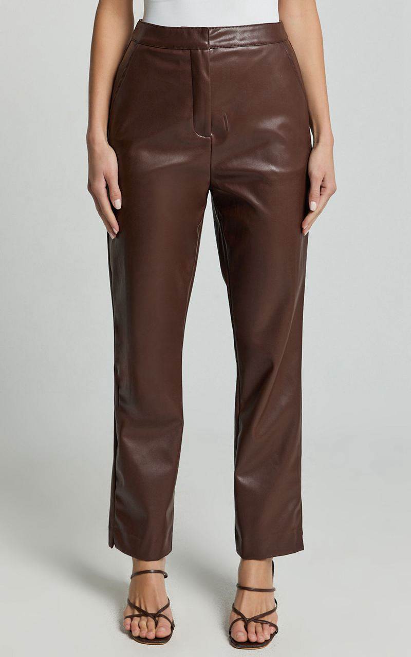 Showpo Azelia Pants - Mid Rise Cropped Faux Leather Pants Dark Chocolate | VLRCEQ275