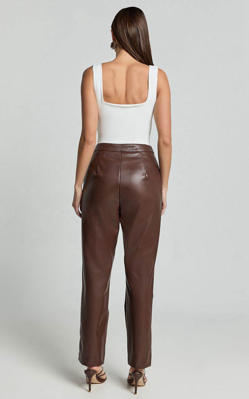 Showpo Azelia Pants - Mid Rise Cropped Faux Leather Pants Dark Chocolate | VLRCEQ275