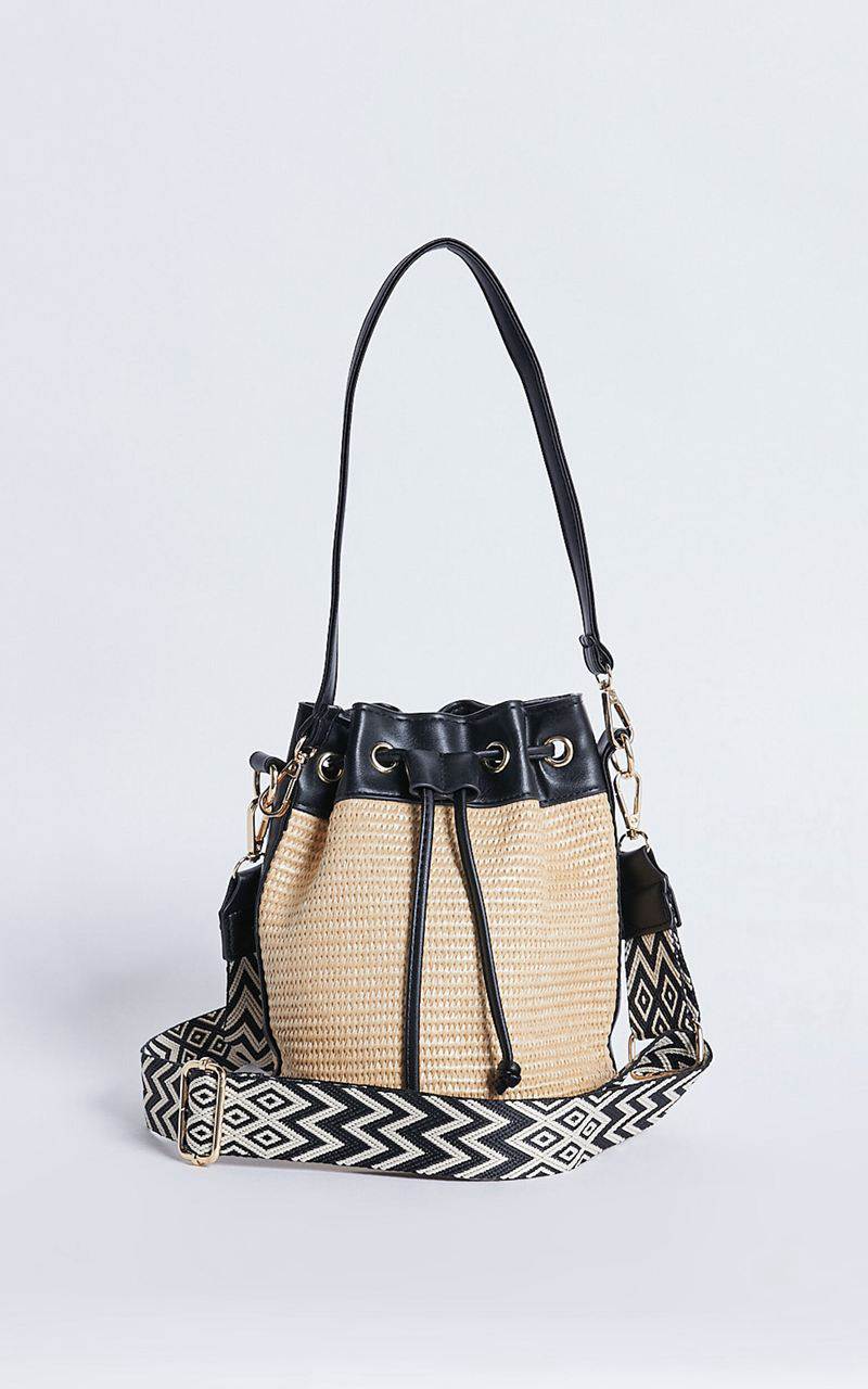 Showpo Barcelona Bag - Woven Contrast Bucket Bag Natural | NXVCFG589