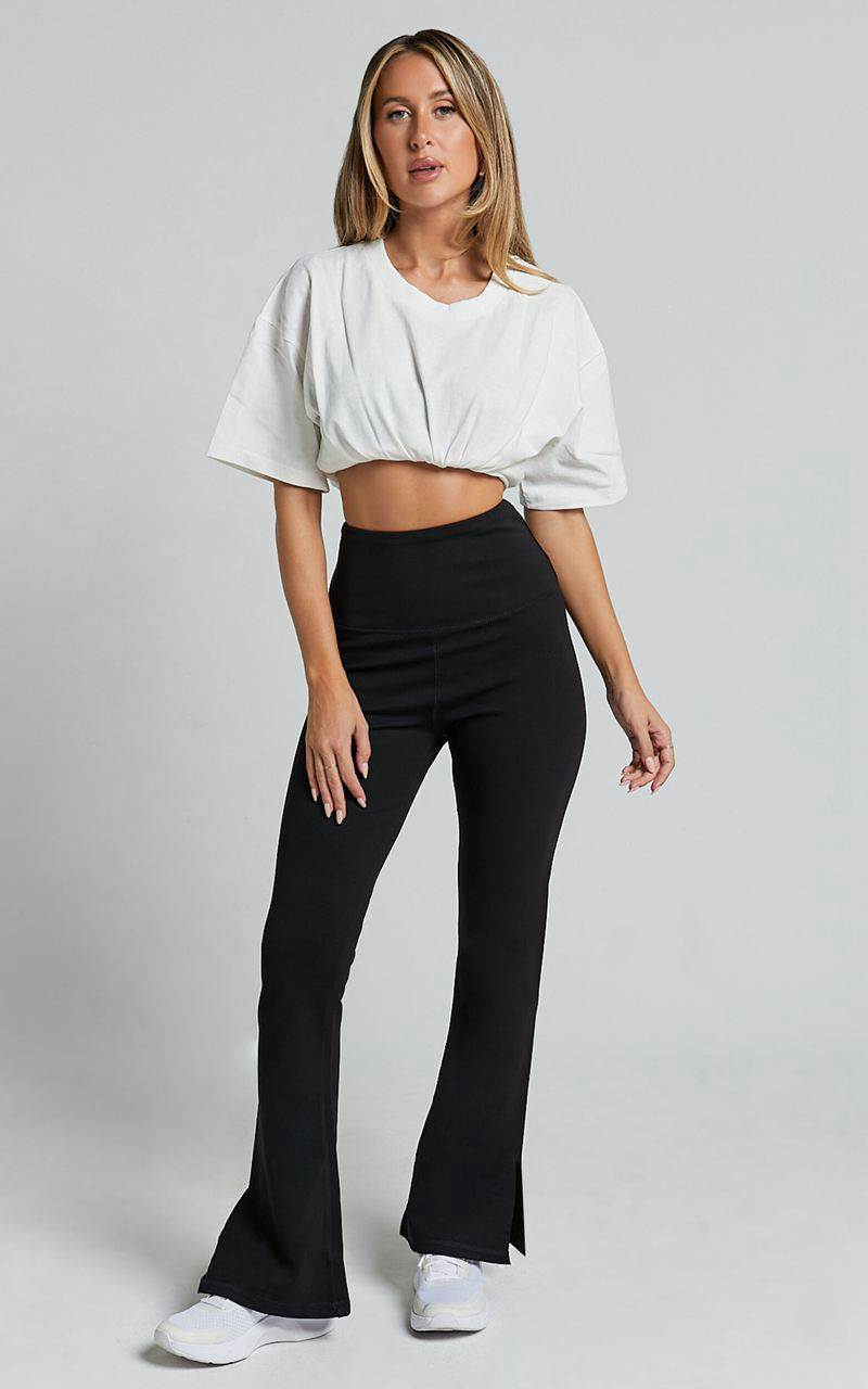 Showpo Beau Pants - High Waisted Split Hem Flare Pants Black | IMXDNS195