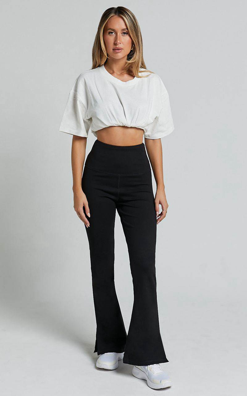 Showpo Beau Pants - High Waisted Split Hem Flare Pants Black | IMXDNS195