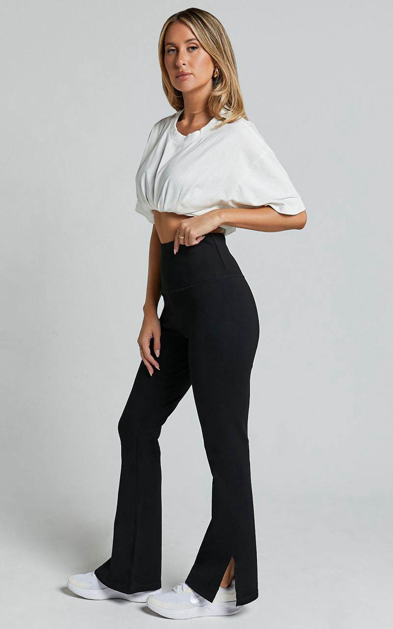 Showpo Beau Pants - High Waisted Split Hem Flare Pants Black | IMXDNS195