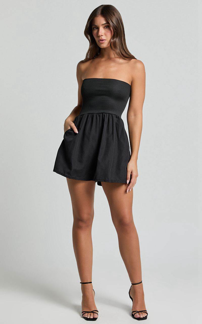 Showpo Becky Playsuit - Fit And Flare Pocket Detail Playsuit Black | BFTYOE431