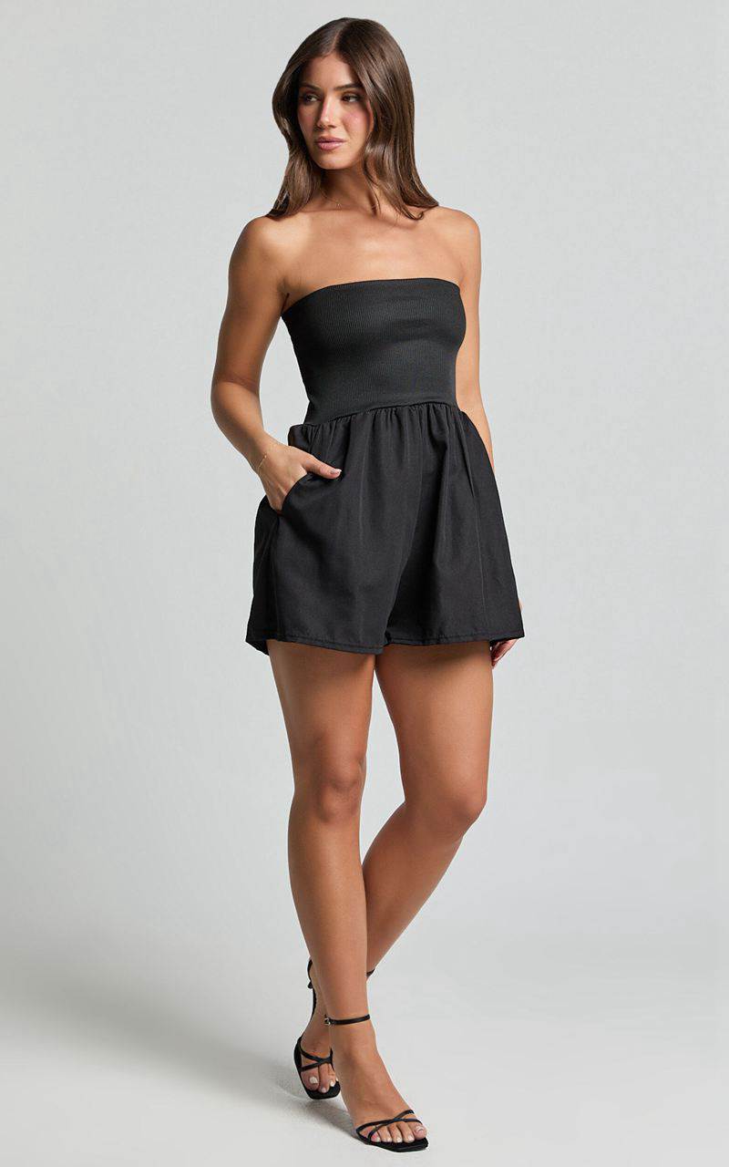 Showpo Becky Playsuit - Fit And Flare Pocket Detail Playsuit Black | BFTYOE431