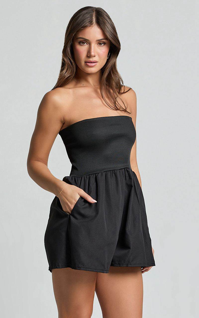 Showpo Becky Playsuit - Fit And Flare Pocket Detail Playsuit Black | BFTYOE431