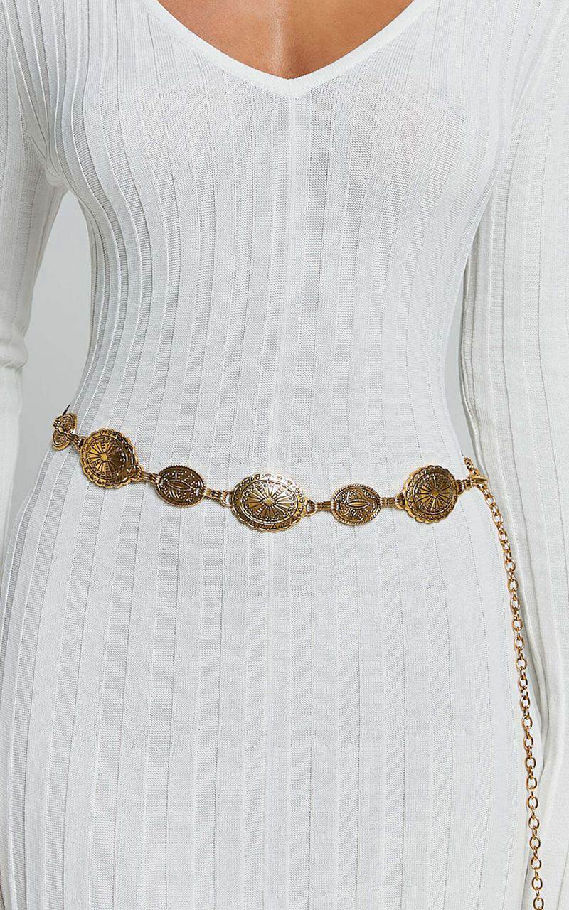 Showpo Bellerose Belt - Gold Circle Detail Chain Belt Gold | ZSBMXY310