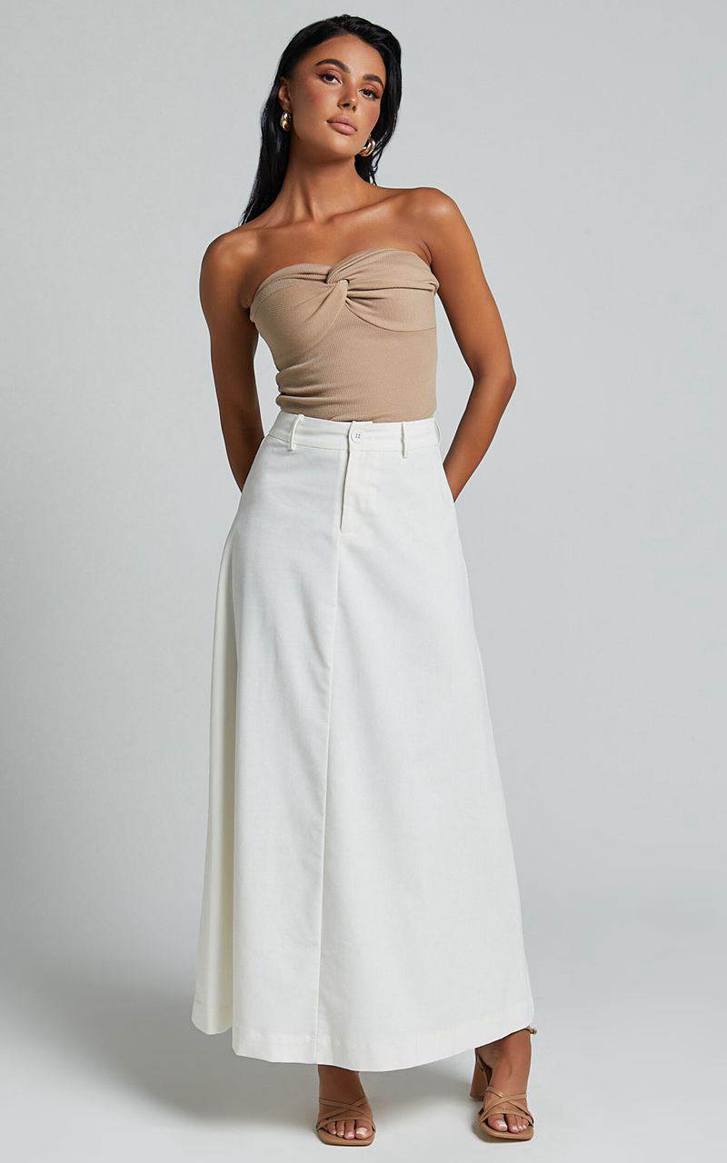 Showpo Benjie Maxi Skirt - Tailored Linen Look High Waisted A Line White | OBZEFD942