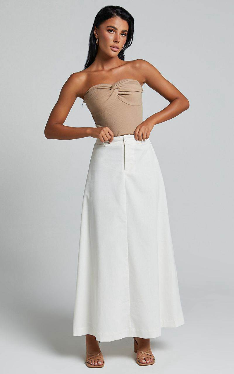 Showpo Benjie Maxi Skirt - Tailored Linen Look High Waisted A Line White | OBZEFD942