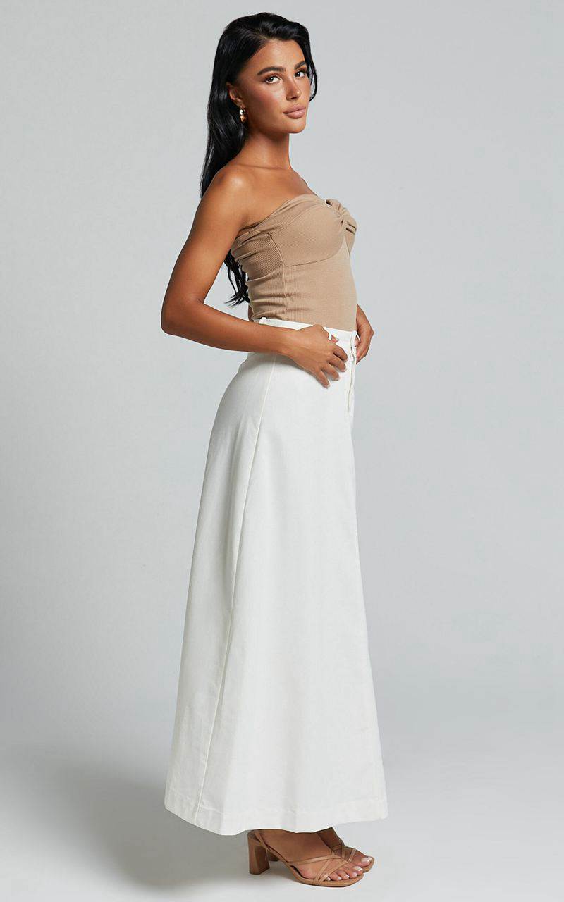 Showpo Benjie Maxi Skirt - Tailored Linen Look High Waisted A Line White | OBZEFD942