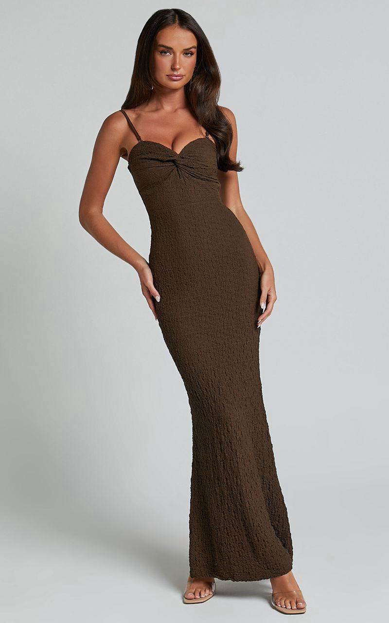 Showpo Berlina Maxi Dress - Strappy Sweetheart Slip Dress Chocolate | DGOLHJ504