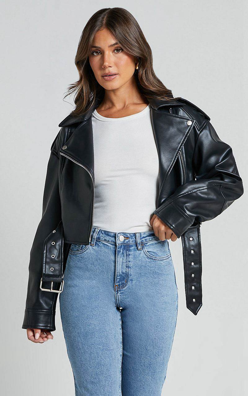 Showpo Bertha Jacket - Faux Leather Biker Jacket Black | ELVOBQ350