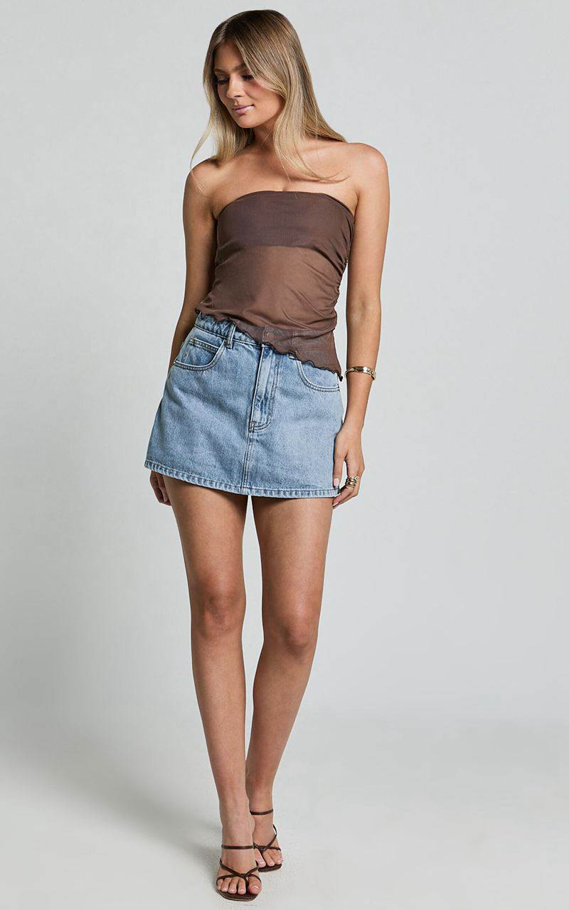 Showpo Bessie Top - Asymmetric Strapless Sheer Top Chocolate | DRLQIH837