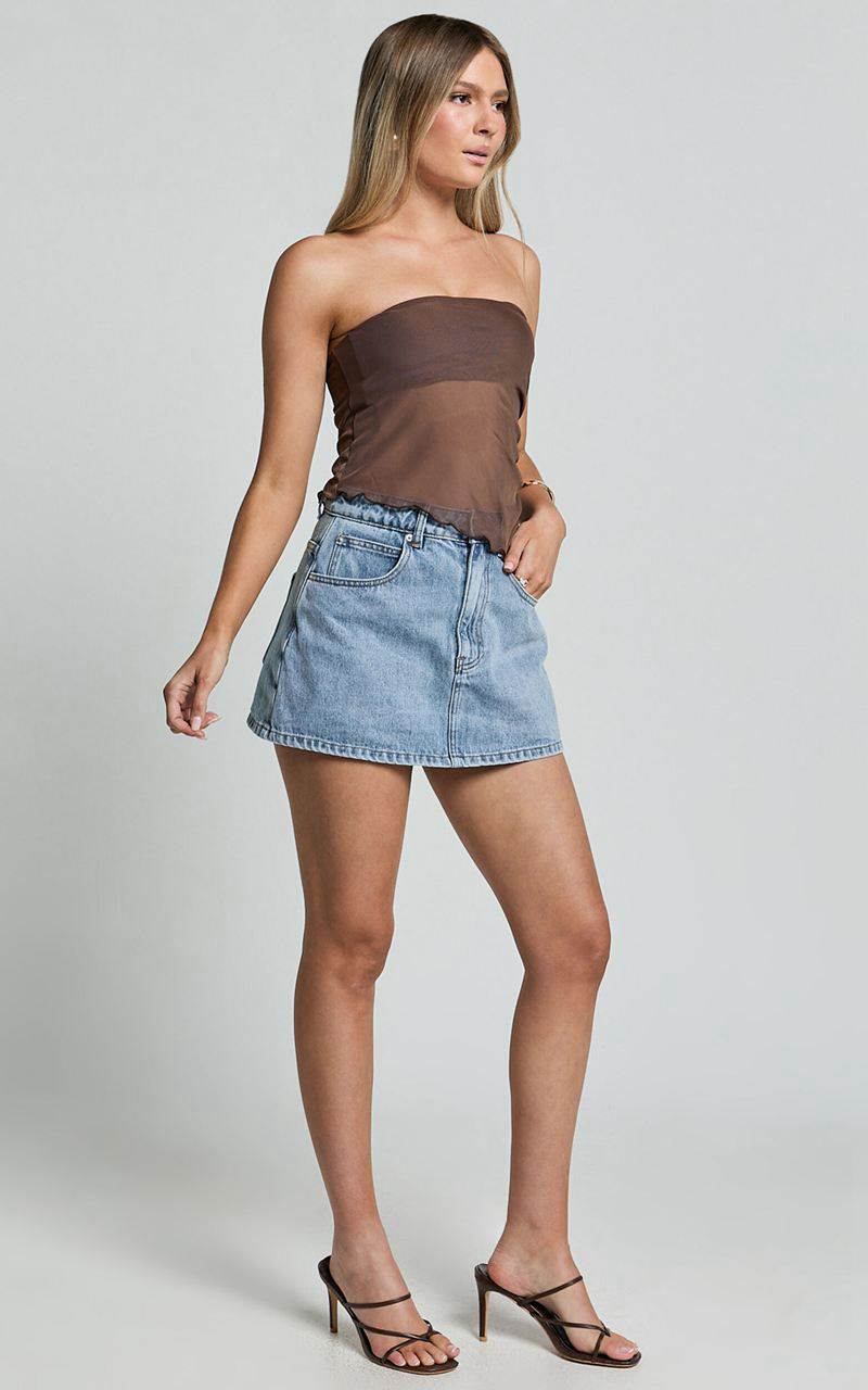 Showpo Bessie Top - Asymmetric Strapless Sheer Top Chocolate | DRLQIH837