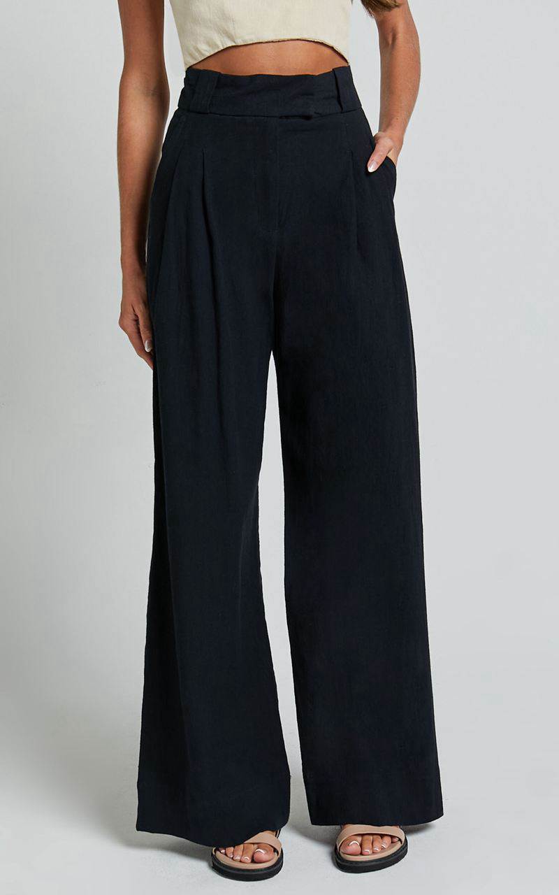 Showpo Bette Pants - High Waisted Wide Leg Pants Black | PINKYS195