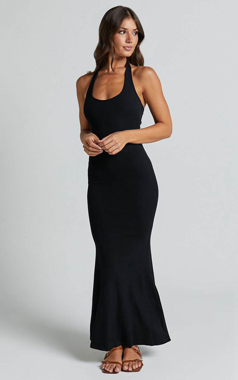 Showpo Bhelinda Midi Dress - Halter Neck Mermaid Dress Black | UCGKFR739