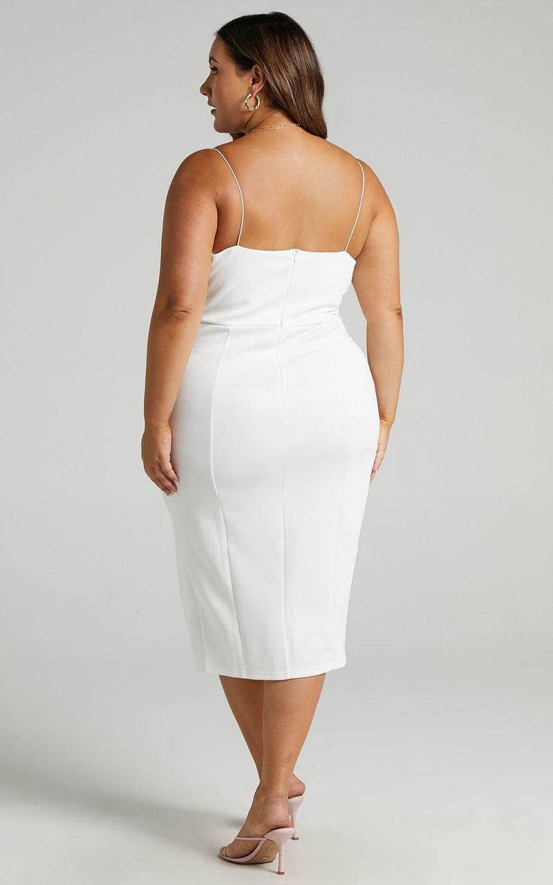 Showpo Big Ideas Midi Dress - V Neck Thigh Split Dress White | YEVTJF873