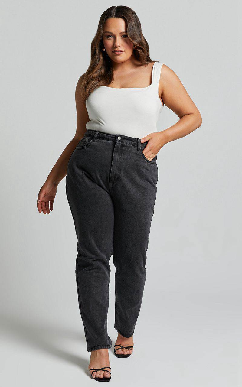 Showpo Billie Jeans - High Waisted Recycled Cotton Mom Denim Jeans Washed Black | VERMOX896