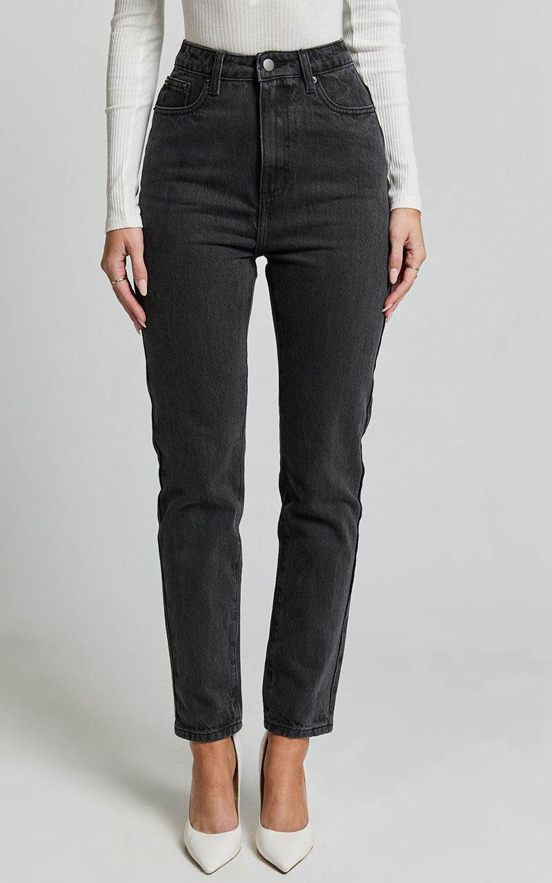 Showpo Billie Jeans - High Waisted Recycled Cotton Mom Denim Jeans Washed Black | VERMOX896