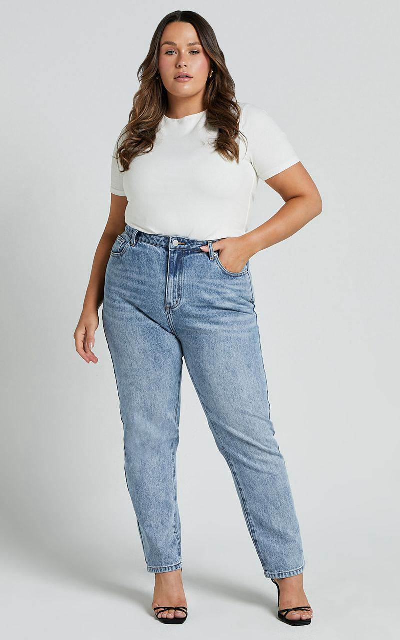 Showpo Billie Jeans - High Waisted Recycled Cotton Mom Denim Jeans Mid Blue Wash | EHUZKO791