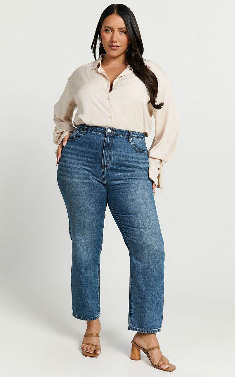 Showpo Billie Jeans - High Waisted Recycled Cotton Mom Denim Jeans Dark Blue Wash | SIJYKA840