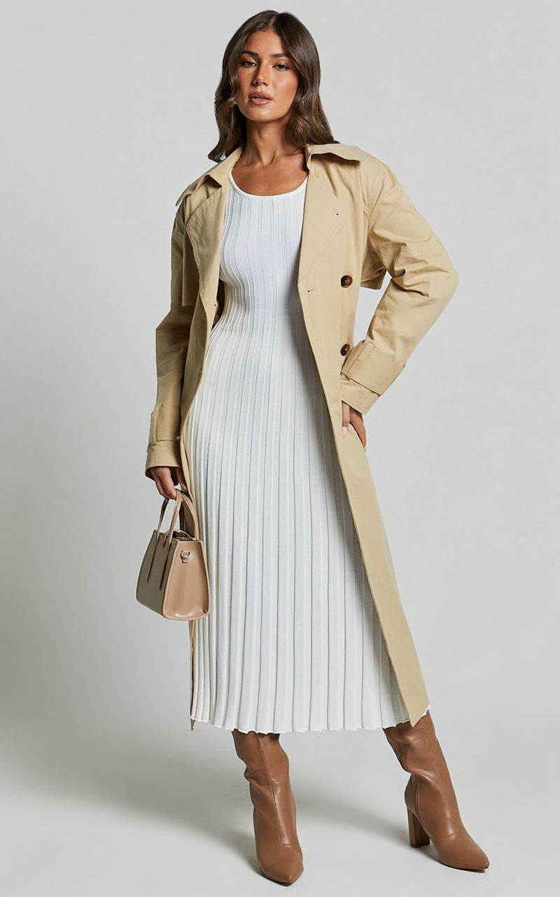 Showpo Blaire Midi Dress - Long Sleeve Tie Back Flare Dress Ivory | WQHMLB531